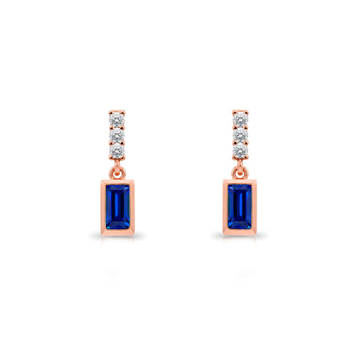14K Gold Blue Sapphire Baguette Earrings