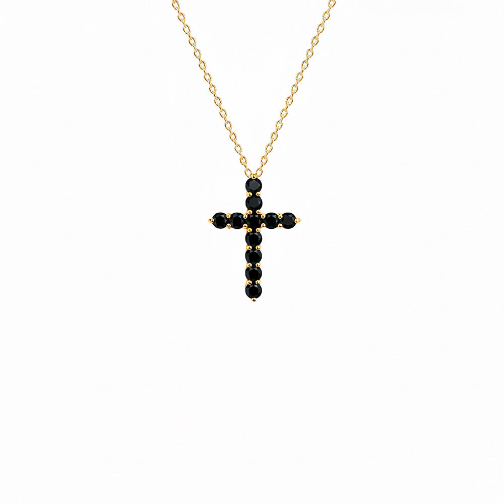 14K Gold Black Diamond Cross Necklace / Confirmation Gift