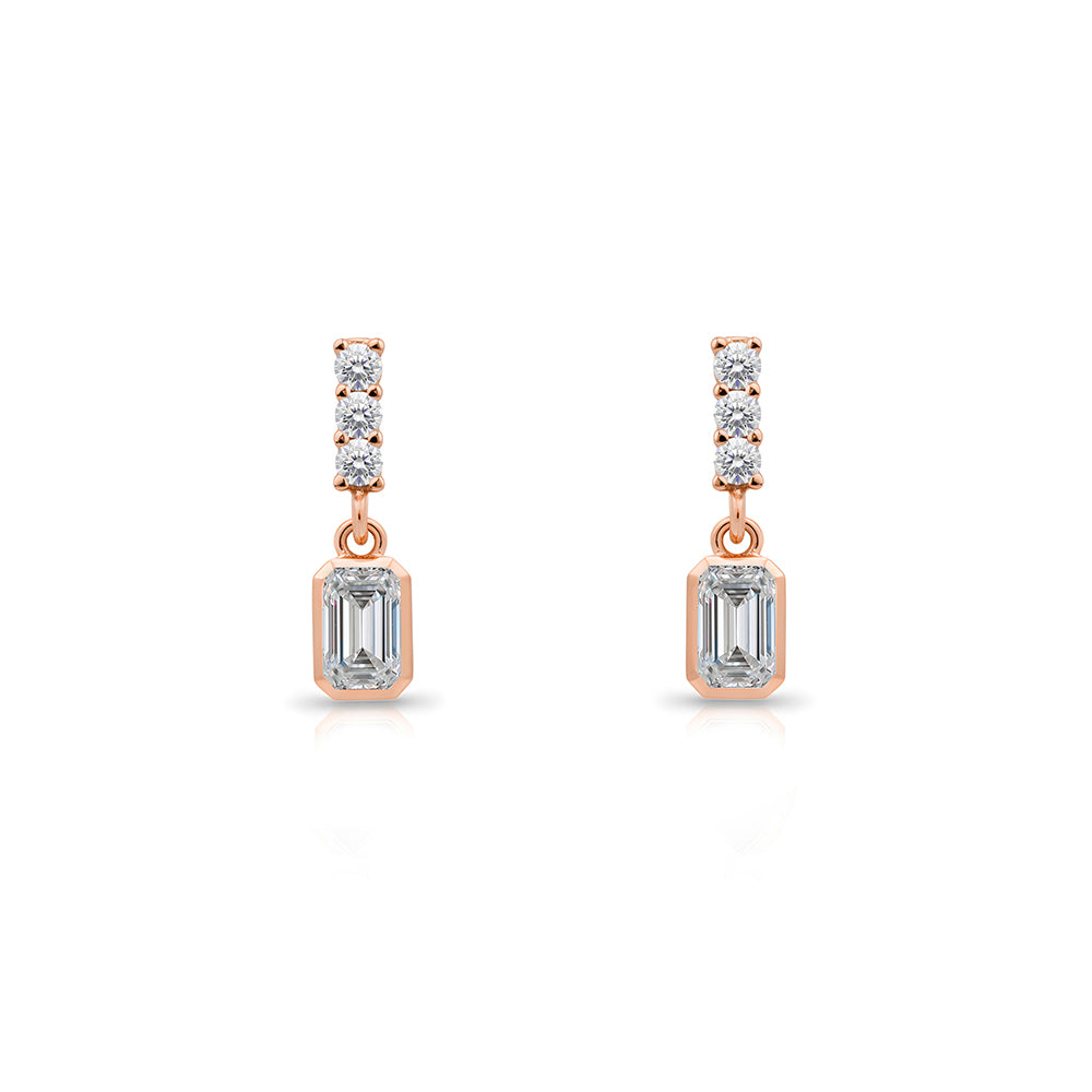 14K Gold White Sapphire Rectangular Earrings