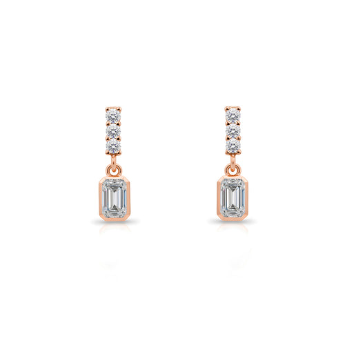 14K Gold White Sapphire Rectangular Earrings