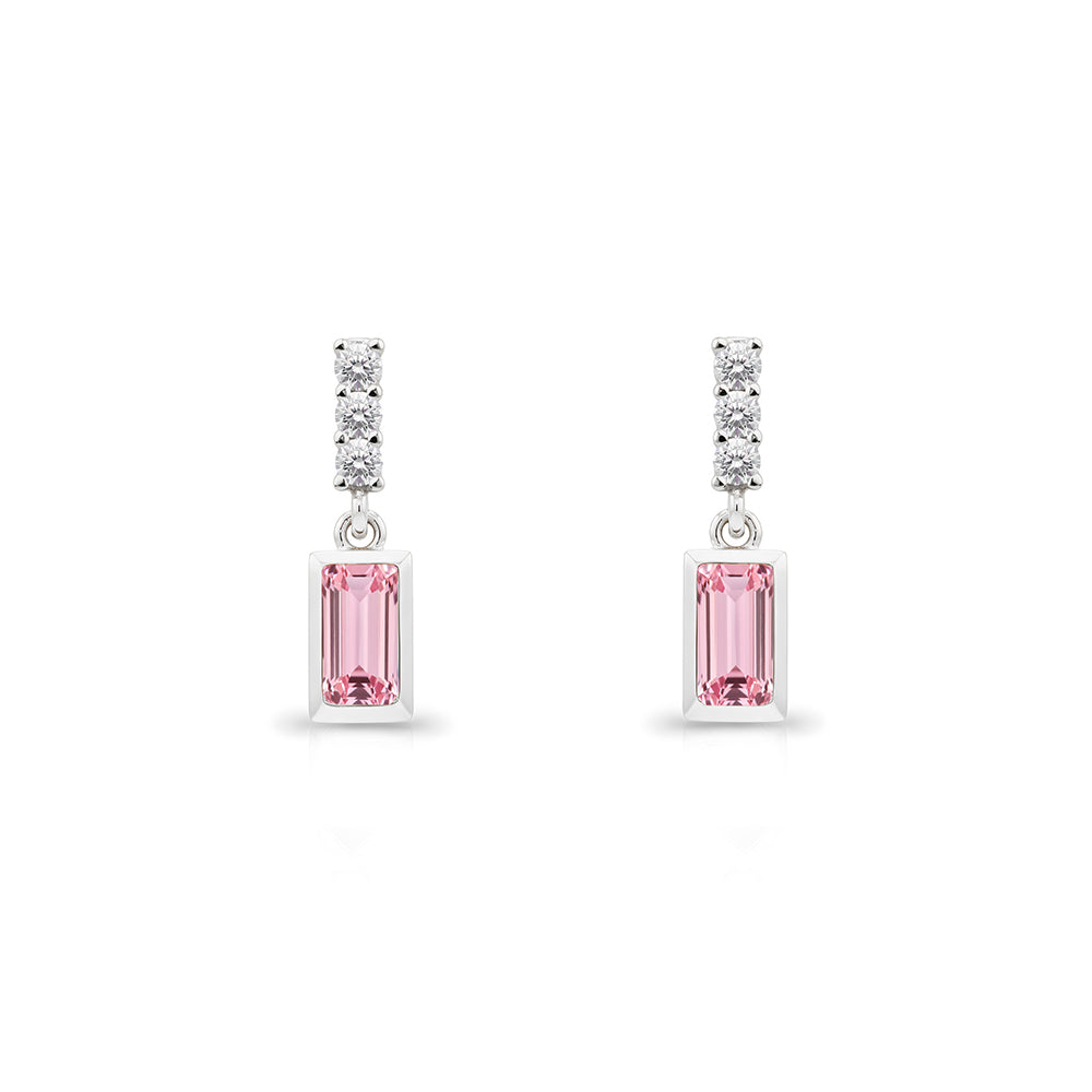 14K Gold Pink Sapphire Rectangular Earrings