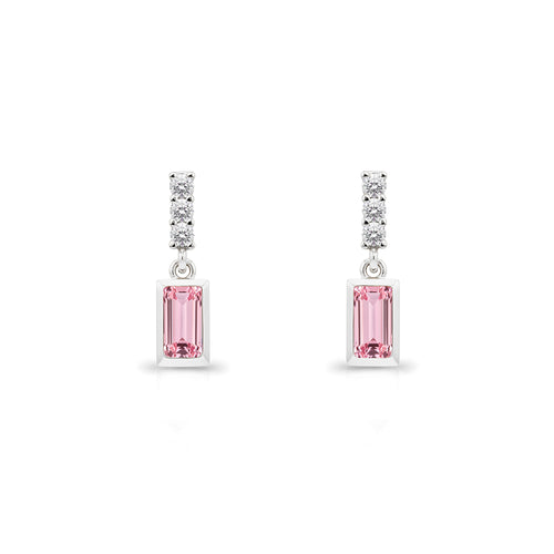14K Gold Pink Sapphire Rectangular Earrings