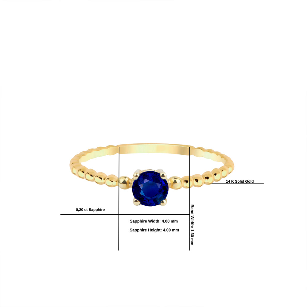 14K Solid Gold Round Cut Sapphire Ring