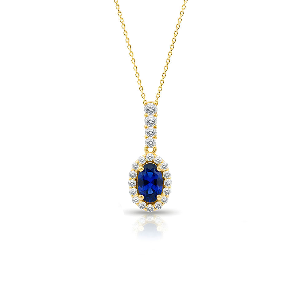 14K Gold Oval Sapphire Necklace, Bridal Necklace