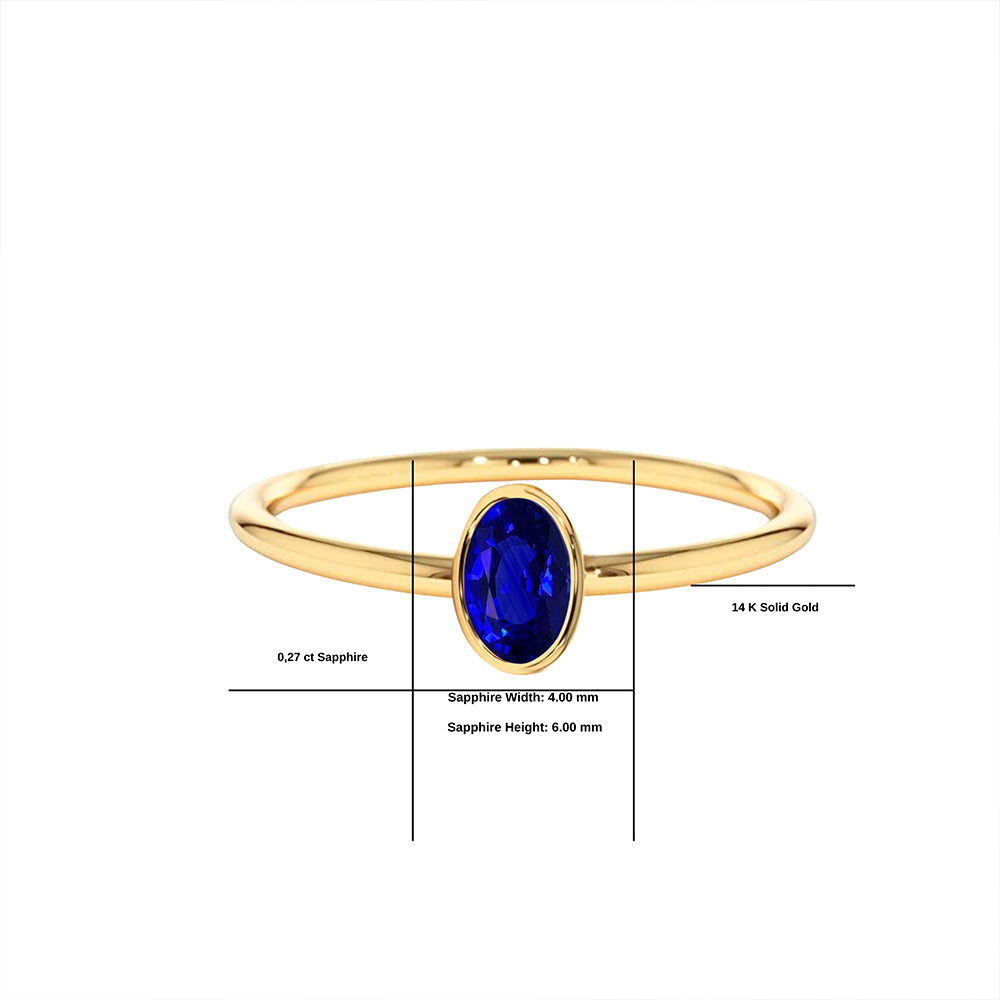 14K Solid Gold Oval Cut Solitaire Sapphire Ring