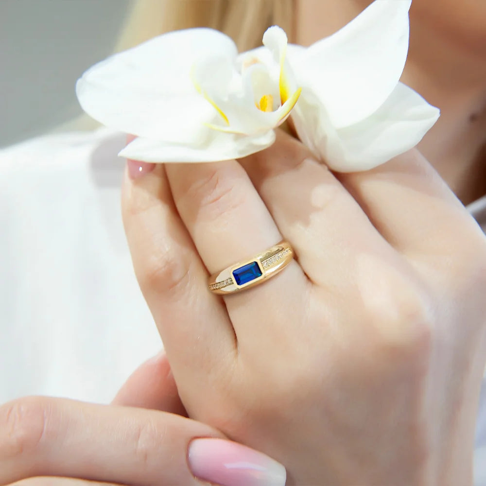 14K Gold Diamond Sapphire Ring, Anniversary Gift