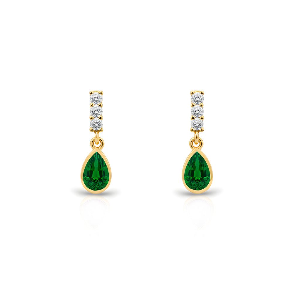 14K Gold Emerald Teardrop Earrings