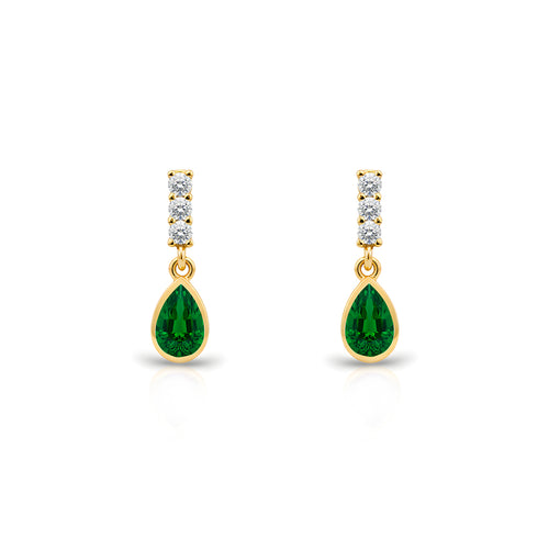 14K Gold Emerald Teardrop Earrings