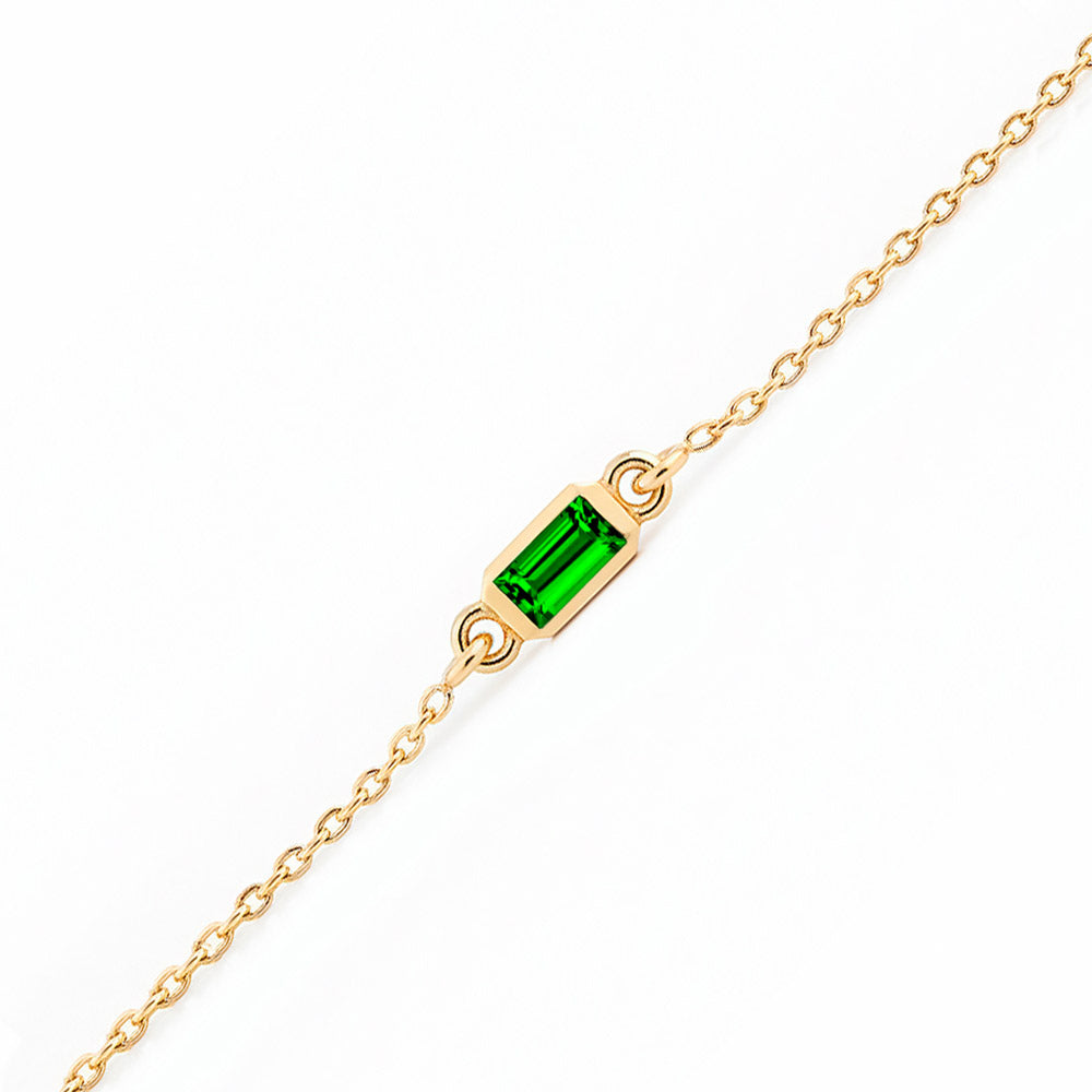 14K Gold Baguette Emerald Chain Bracelet
