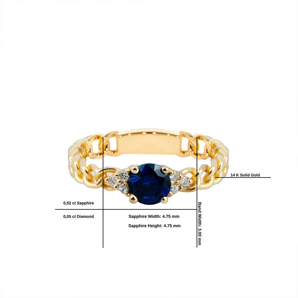 14K Gold Diamond Sapphire Chain Ring