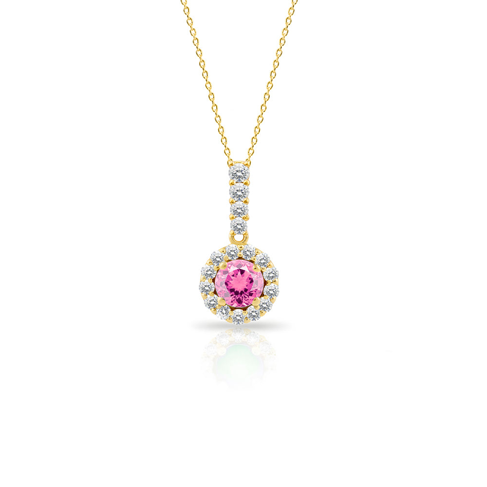 14K Gold Round Pink Sapphire Pendant, Natural Pink Sapphire Necklace