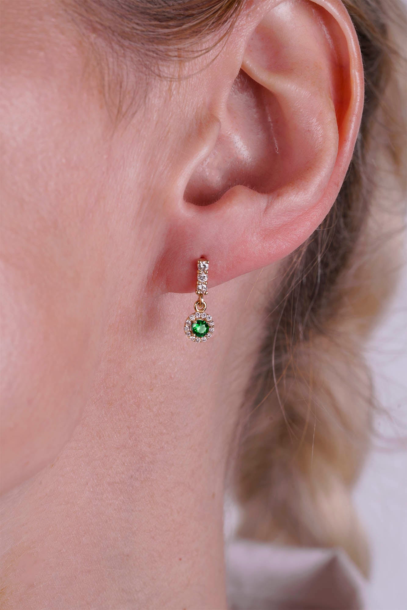 14K Gold Emerald Halo Earrings