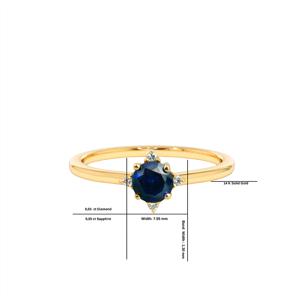 14K Gold Round Diamond Sapphire Ring
