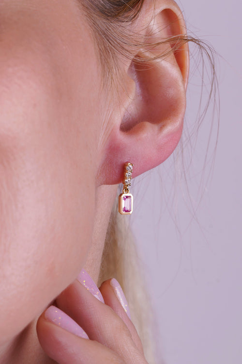 14K Gold Pink Sapphire Rectangular Earrings