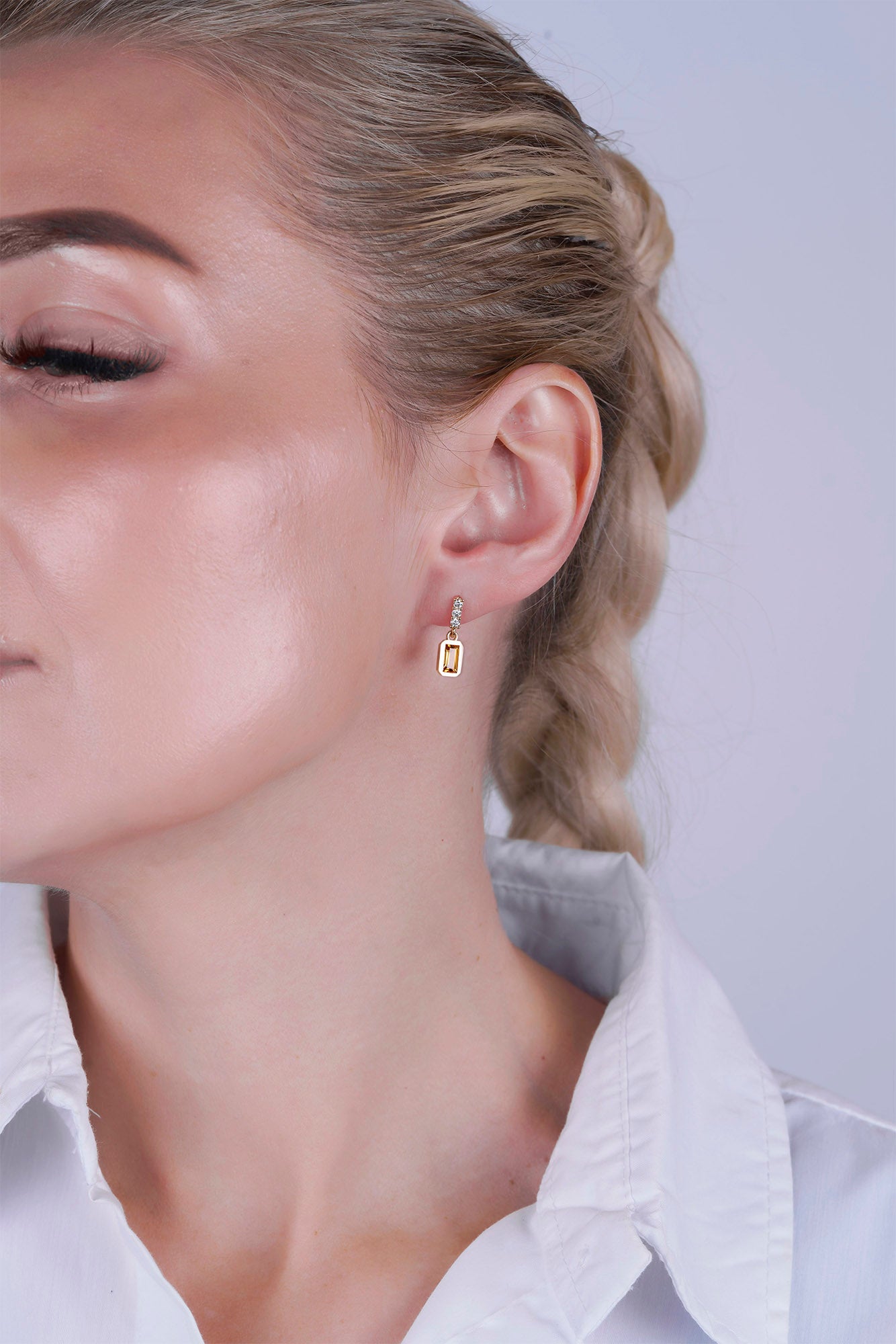 14K Gold Citrine Rectangular Earrings