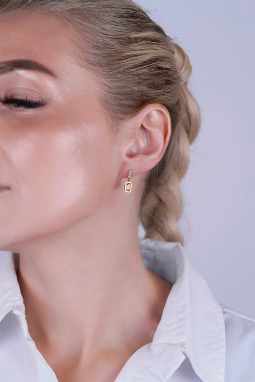 14K Gold Citrine Rectangular Earrings
