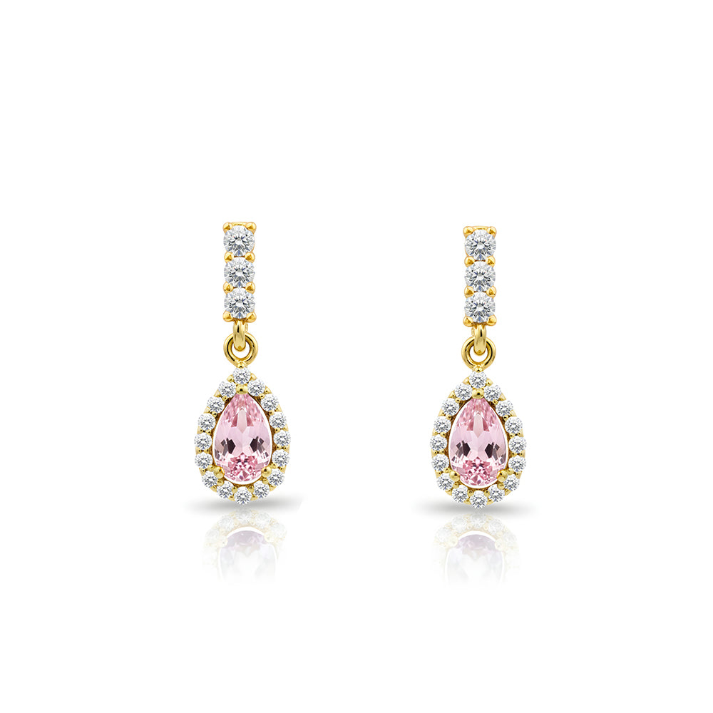 14K Gold Pink Sapphire Pear Cut Earrings