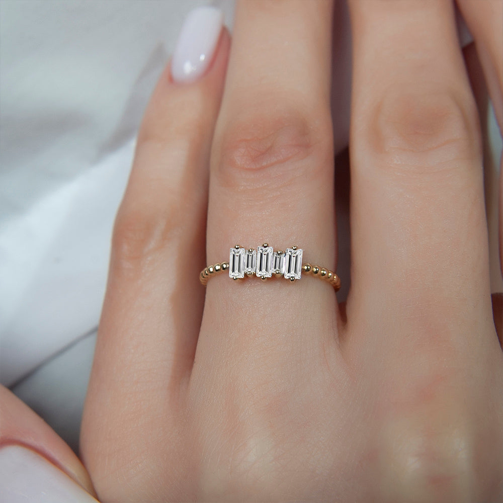 14K Gold Five Stone White Sapphire Ring