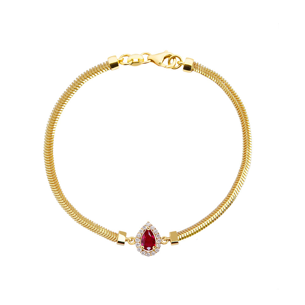 14K Gold Natural Ruby Diamond Bracelet / Pear Cut Red Gemstone