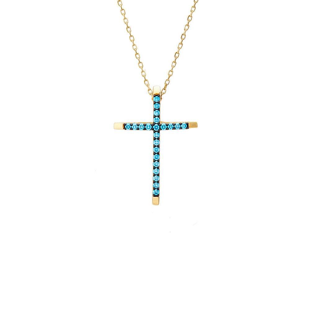 Modern Aquamarine Cross Necklace / Everyday Religious Jewelry