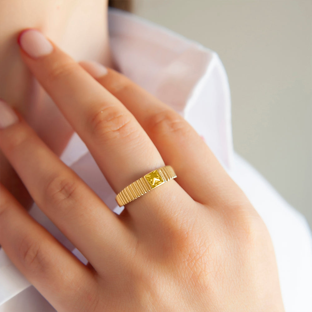 14K Gold Citrine Square Ring
