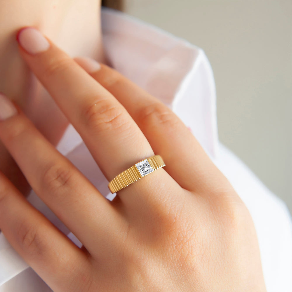 14K Gold White Sapphire Square Ring