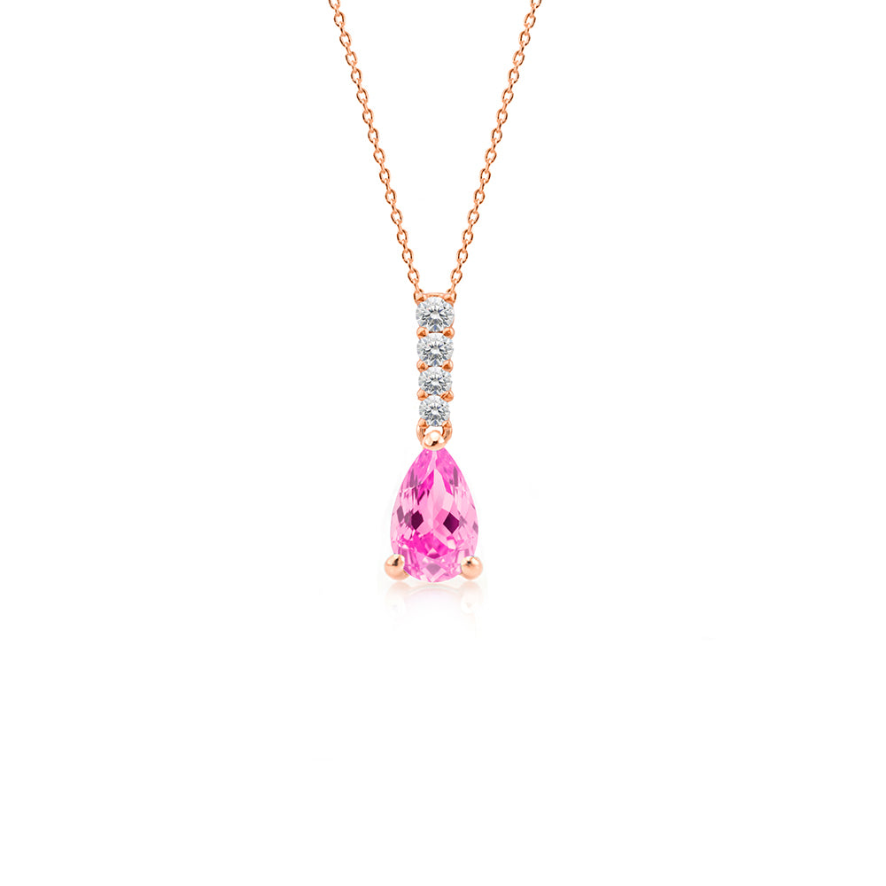 14K Gold Pink Sapphire Pear Necklace