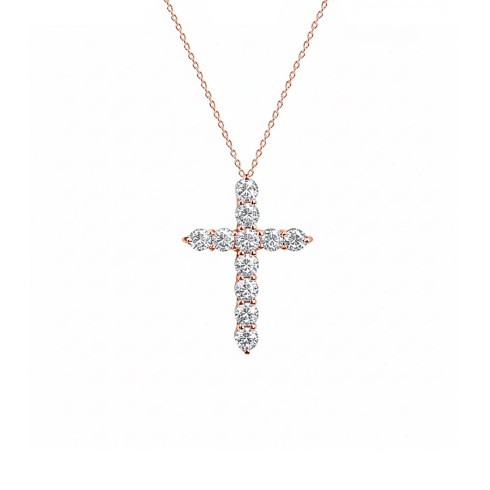 Round Diamond Cross Necklace / 14K Gold Christian Pendant