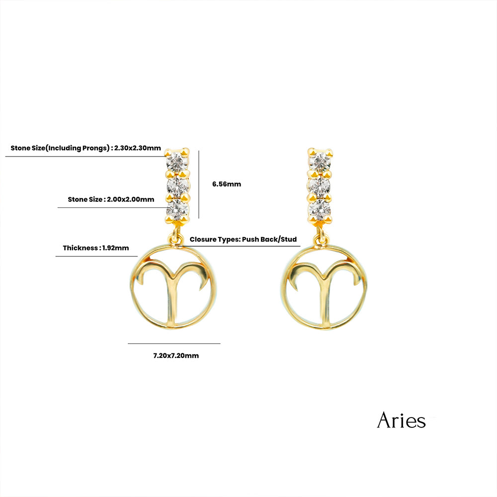 14K Gold Diamond Aries Earrings, Birthday Gift