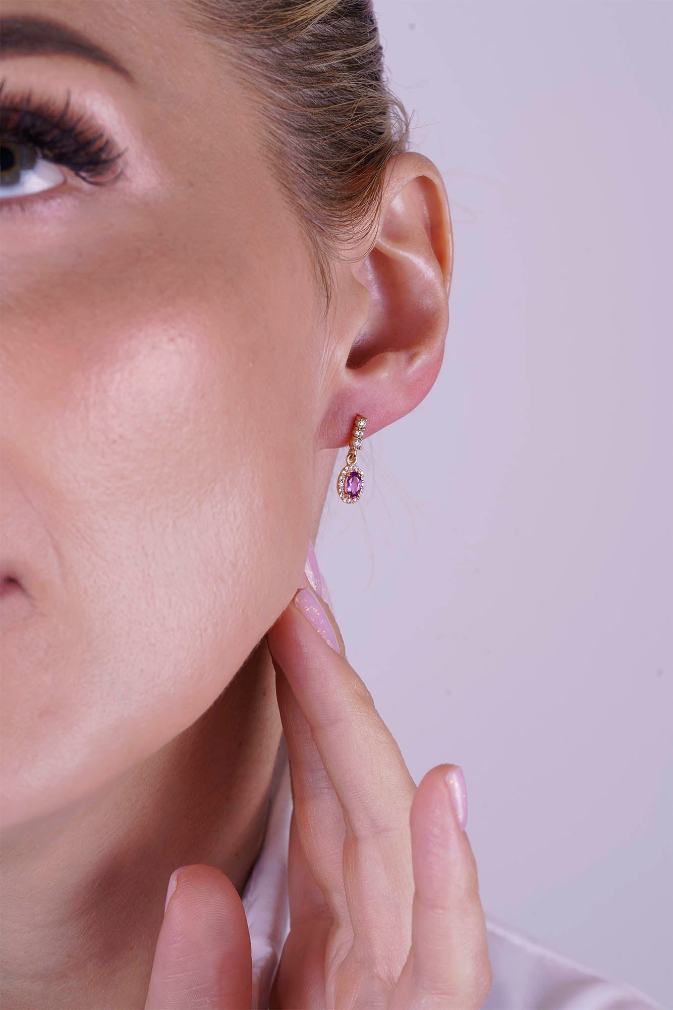 14K Gold Amethyst Oval Earrings