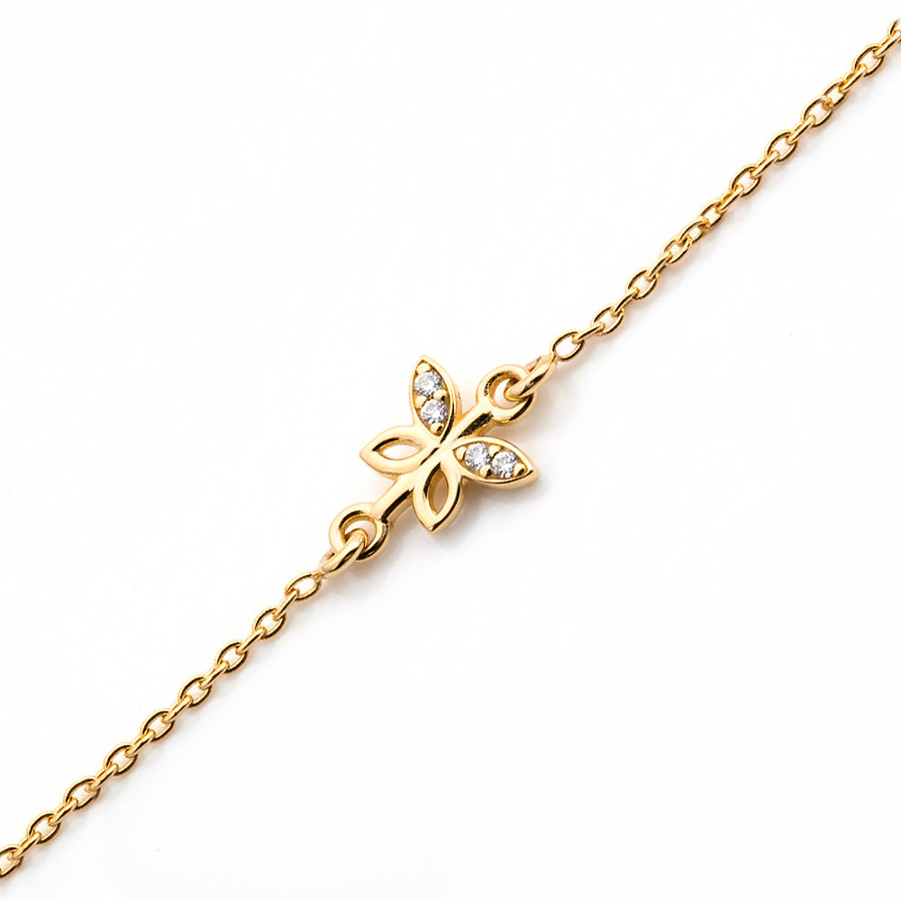 14K Gold Butterfly Bracelet / Diamond Butterfly Charm Bracelet