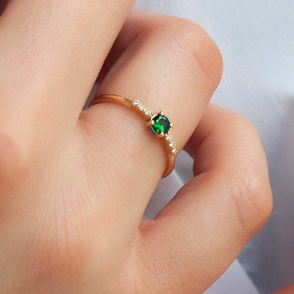 14K Gold Emerald Diamond Ring / Birthday Gift