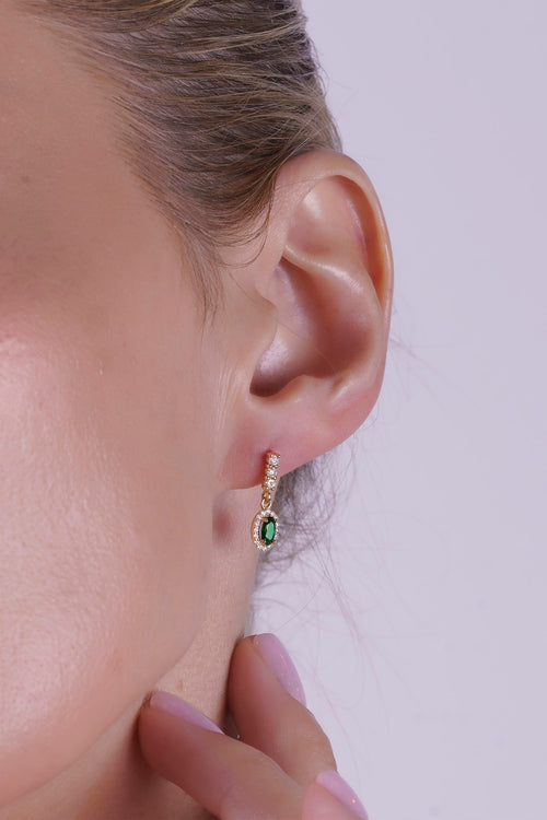 14K Gold Emerald Oval Earrings