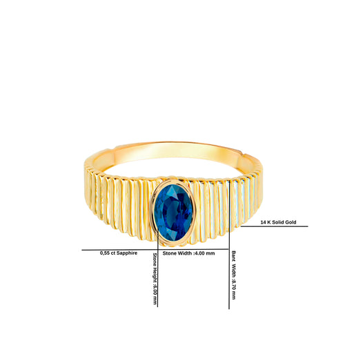 14K Solid Gold Ring with Oval Cut Blue Sapphire