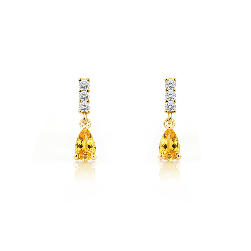 14K Gold Citrine Drop Earrings