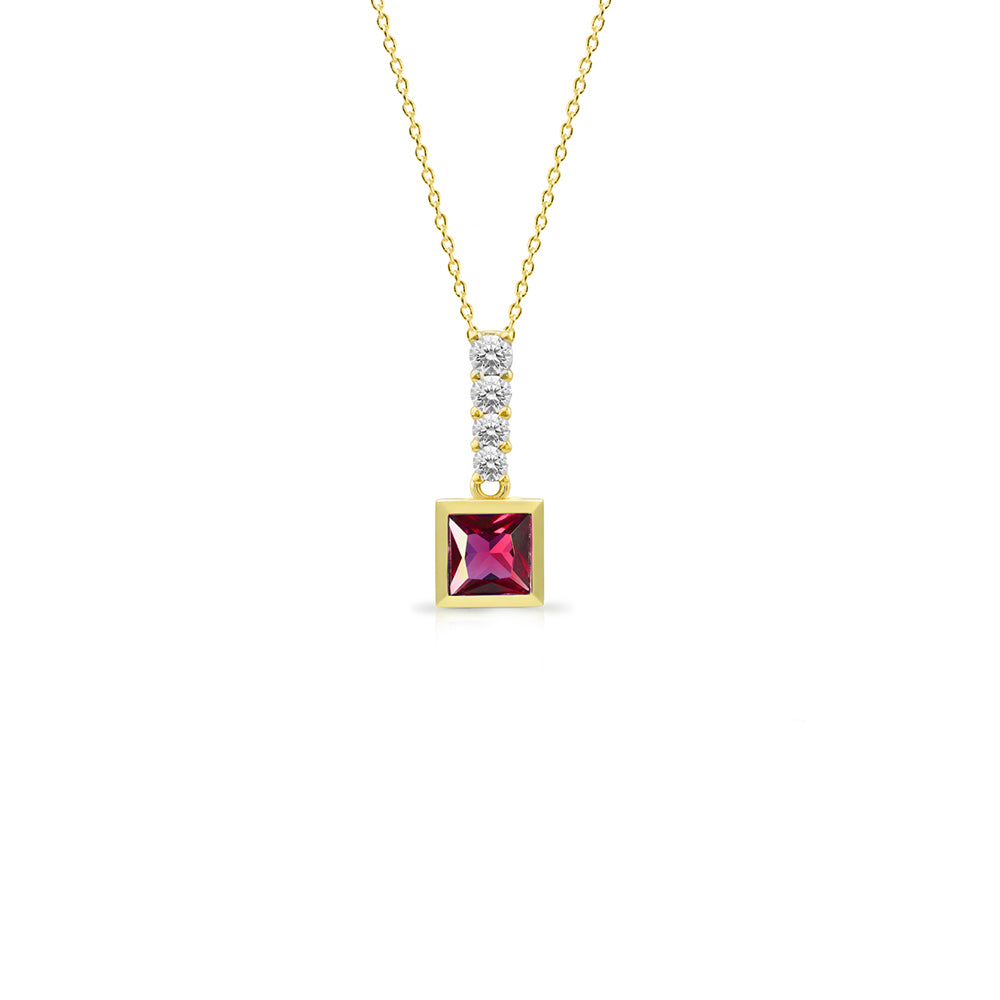14K Gold Square Cut Ruby Necklace