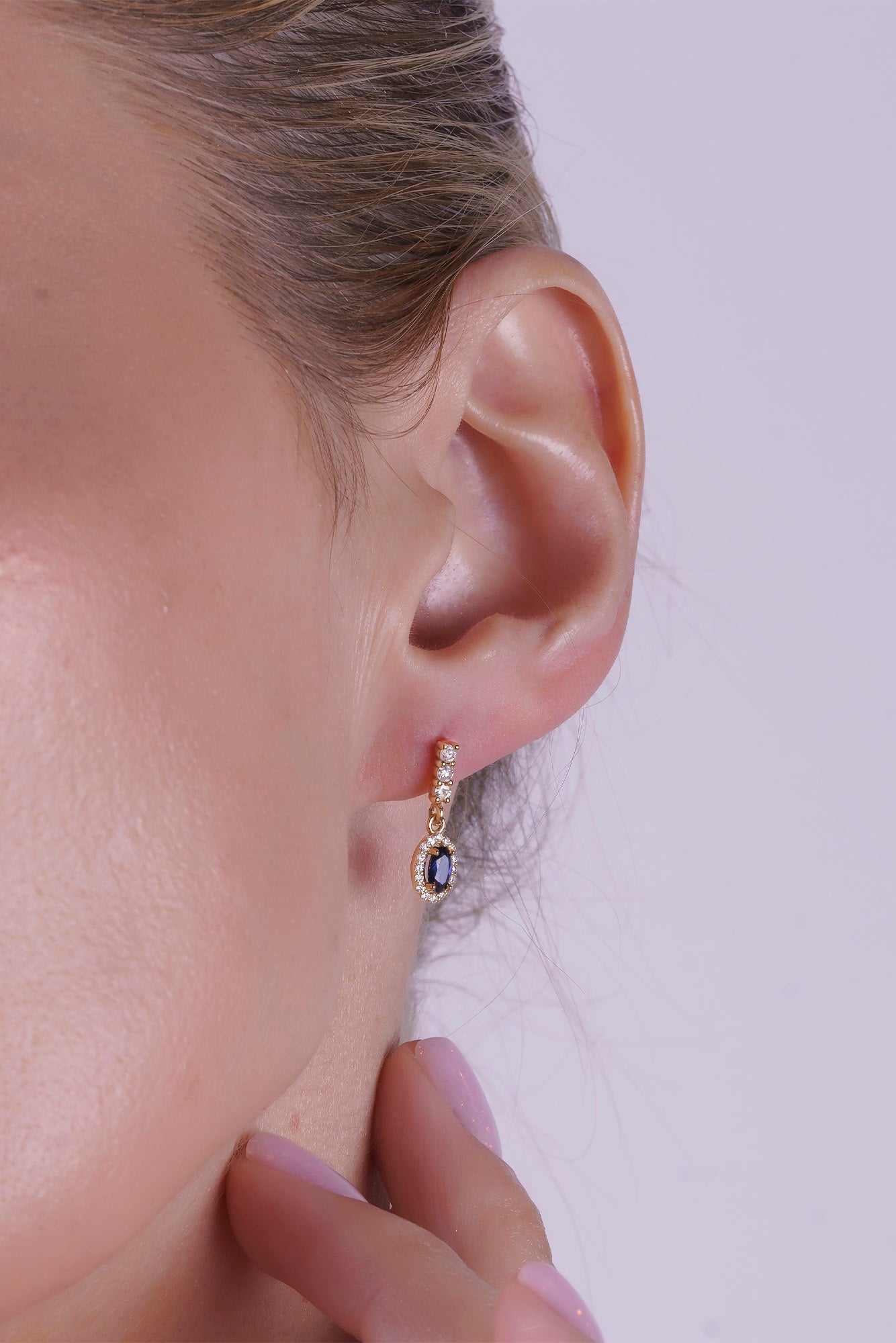 14K Gold Sapphire Oval Earrings
