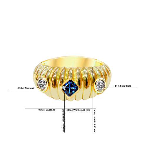 14K Gold Natural Sapphire Dome Ring
