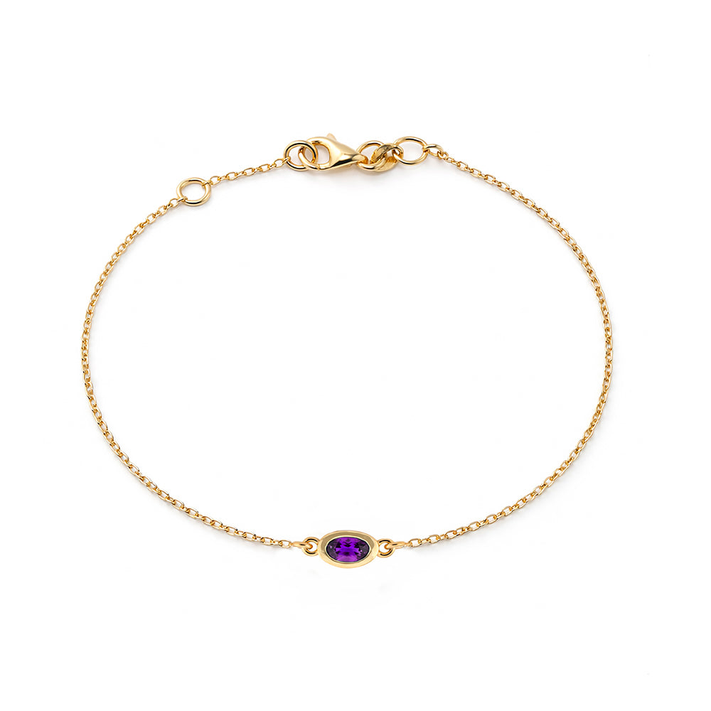 14K Gold Oval Amethyst Bracelet
