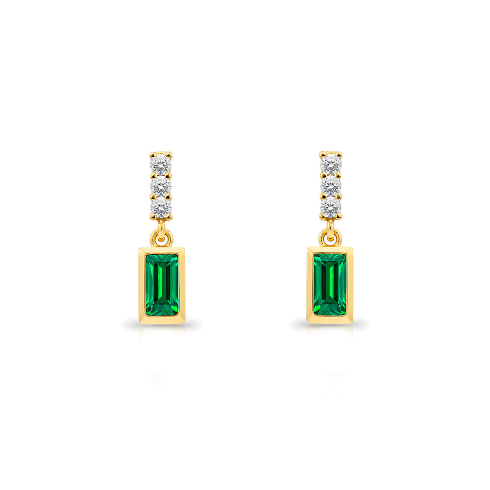 14K Gold Emerald Baguette Earrings