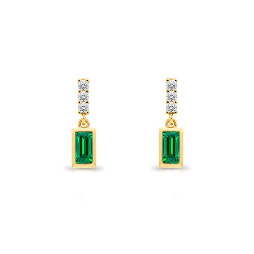 14K Gold Emerald Baguette Earrings