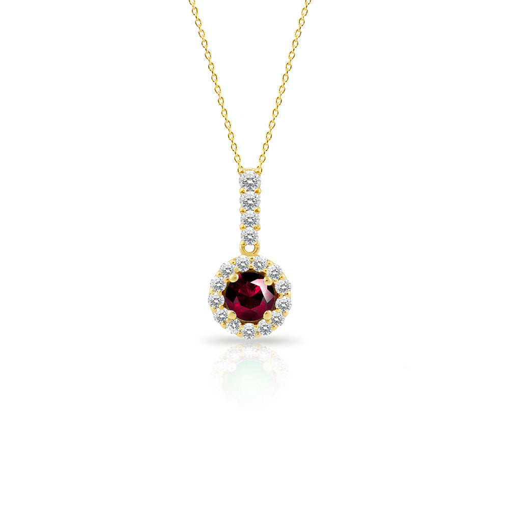 14K Gold Diamond Necklace, Ruby Round Necklace