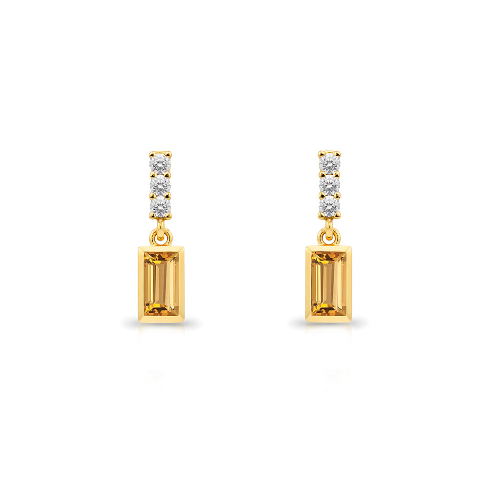 14K Gold Citrine Baguette Earrings