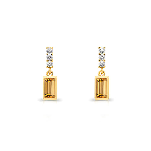 14K Gold Citrine Baguette Earrings