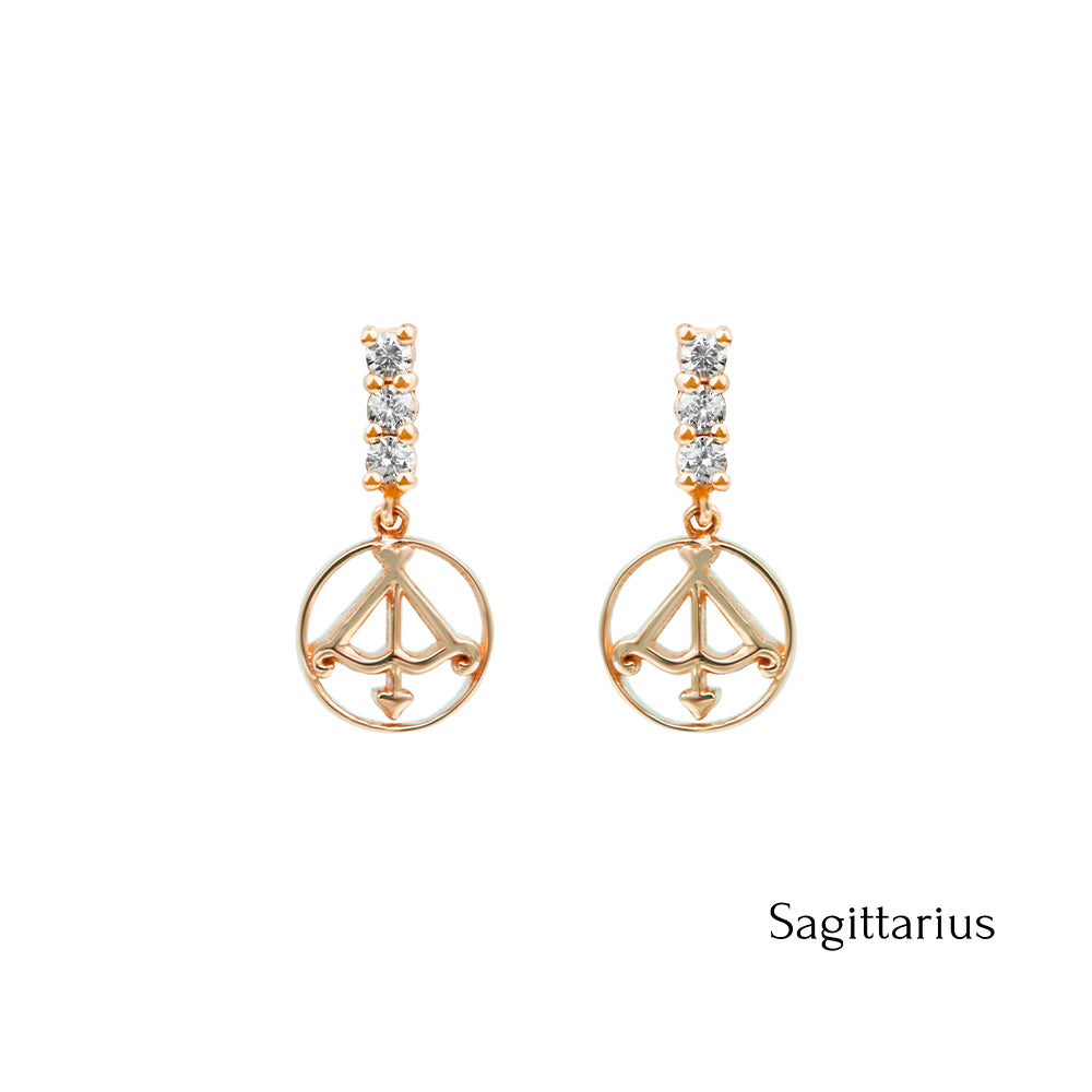14K Gold Diamond Sagittarius Earrings