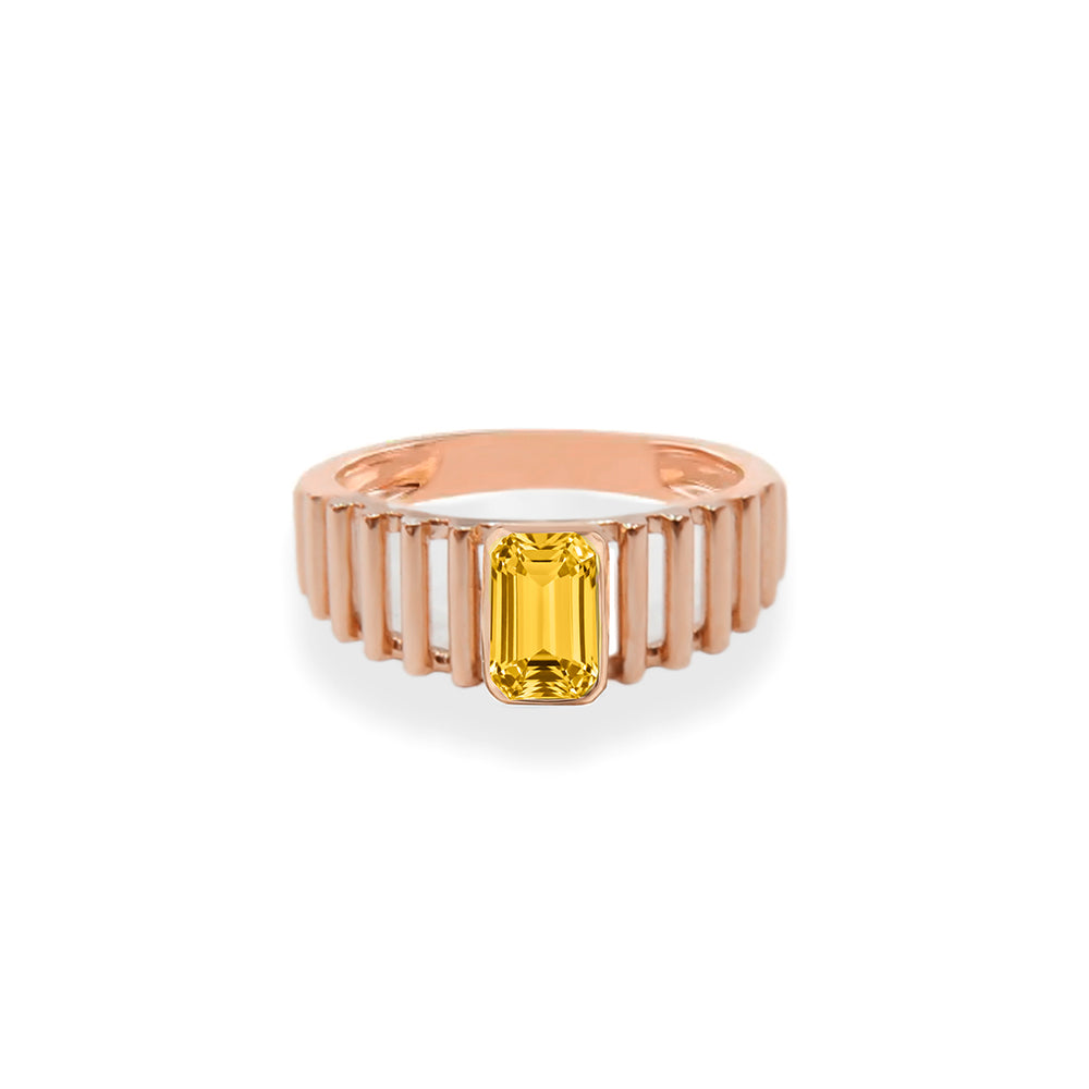 14K Gold Emerald Cut Citrine Ring