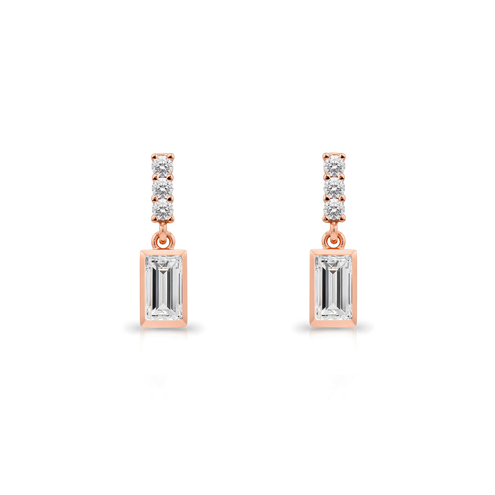 14K Gold White Sapphire Baguette Earrings