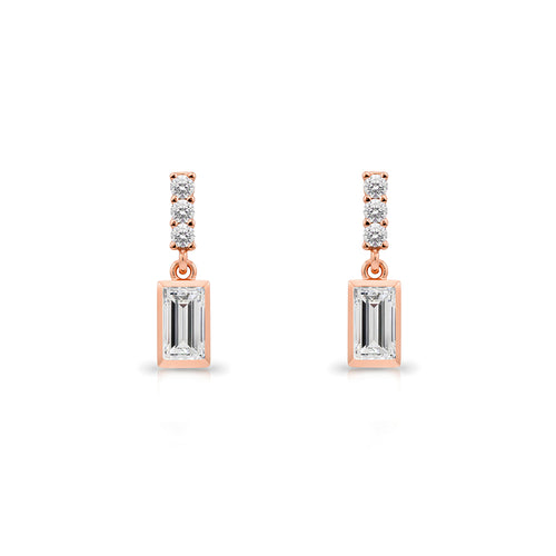 14K Gold White Sapphire Baguette Earrings