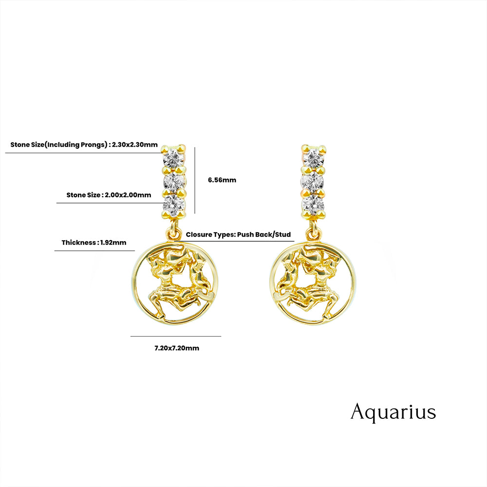 14K Gold Diamond Aquarius Earrings
