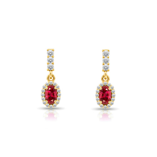 14K Gold Ruby Oval Earrings